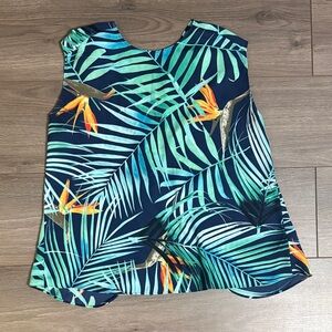 Express Tropical Print Crop Top - Blue and Green